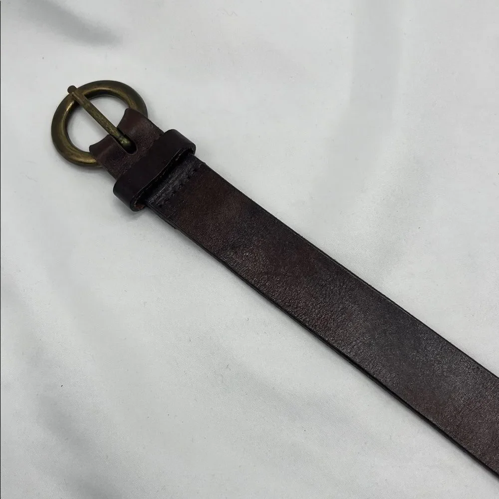 Vintage Leather St. Johns Bay Brown Belt with Circular Brass Buckle